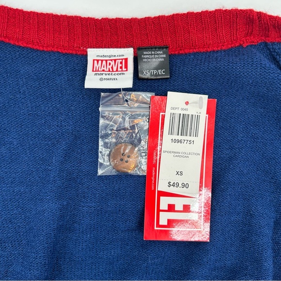 NWT BoxLunch Marvel Spider-Man Homecoming Collection Cardigan Men’s Size XS FLAW - Picture 6 of 9